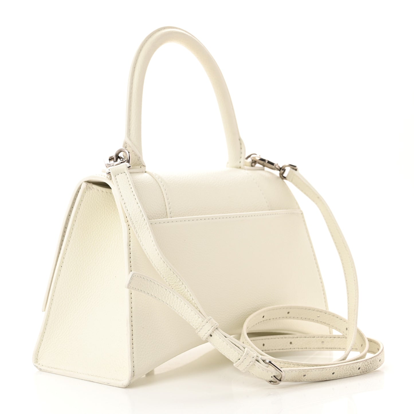 Grained Calfskin Small Hourglass Top Handle Bag White