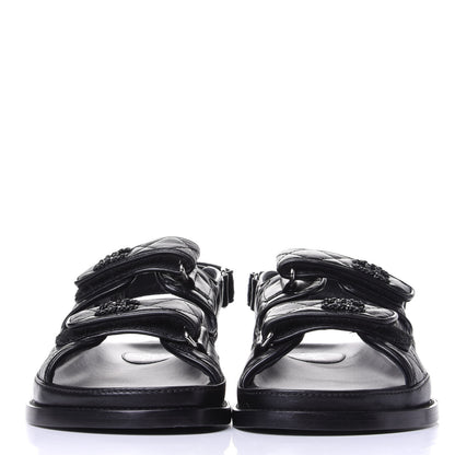 Chanel Lambskin Velcro Dad Sandals 37.5 Black 2 of 11