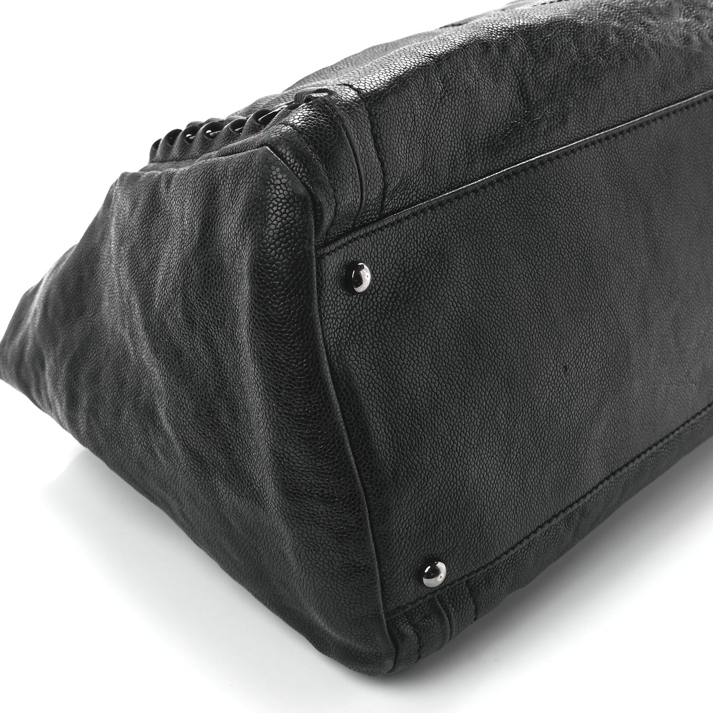 Glazed Caviar East West Modern Chain Tote Black