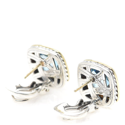David Yurman Sterling Silver 18K Yellow Gold Blue Topaz 11mm Albion Earrings 3 of 4