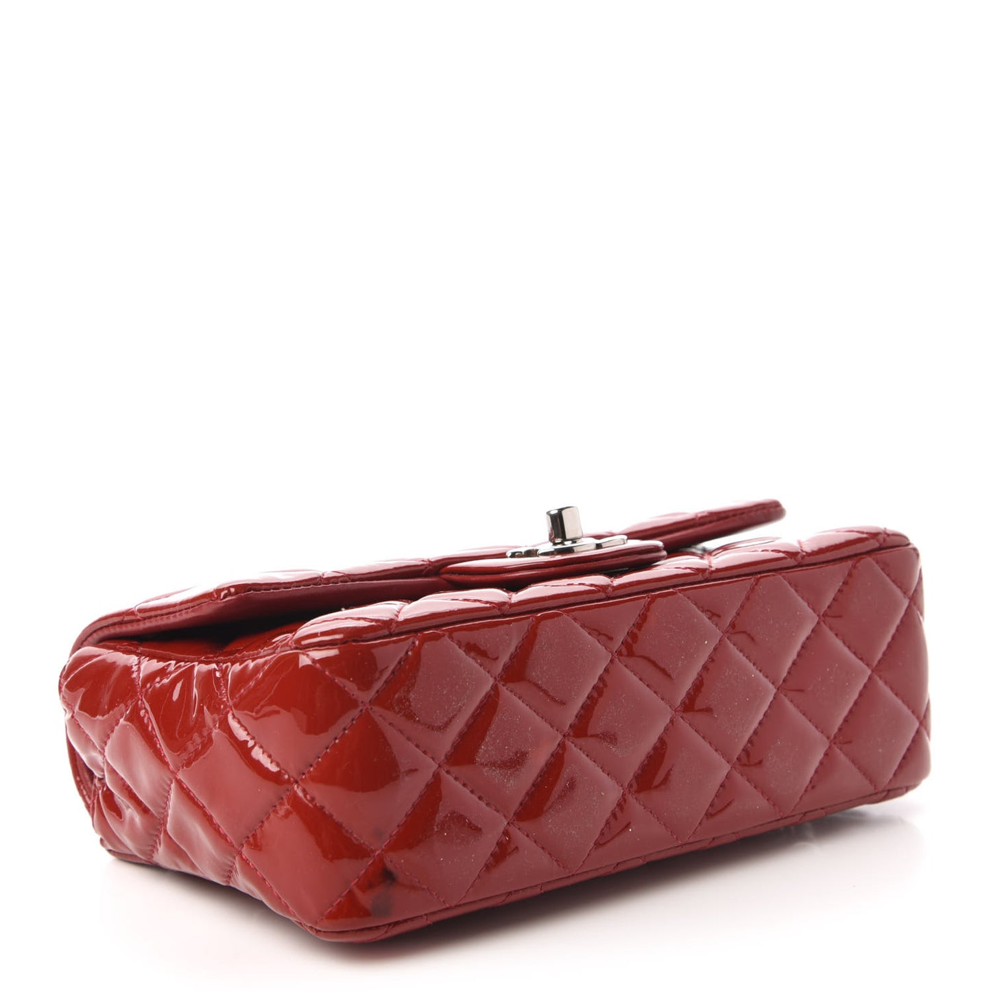 Patent Calfskin Quilted Mini Rectangular Flap Red