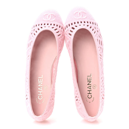Chanel Cotton Embroidered Cap Toe Ballet Flats 39.5 Light Pink 2 of 9