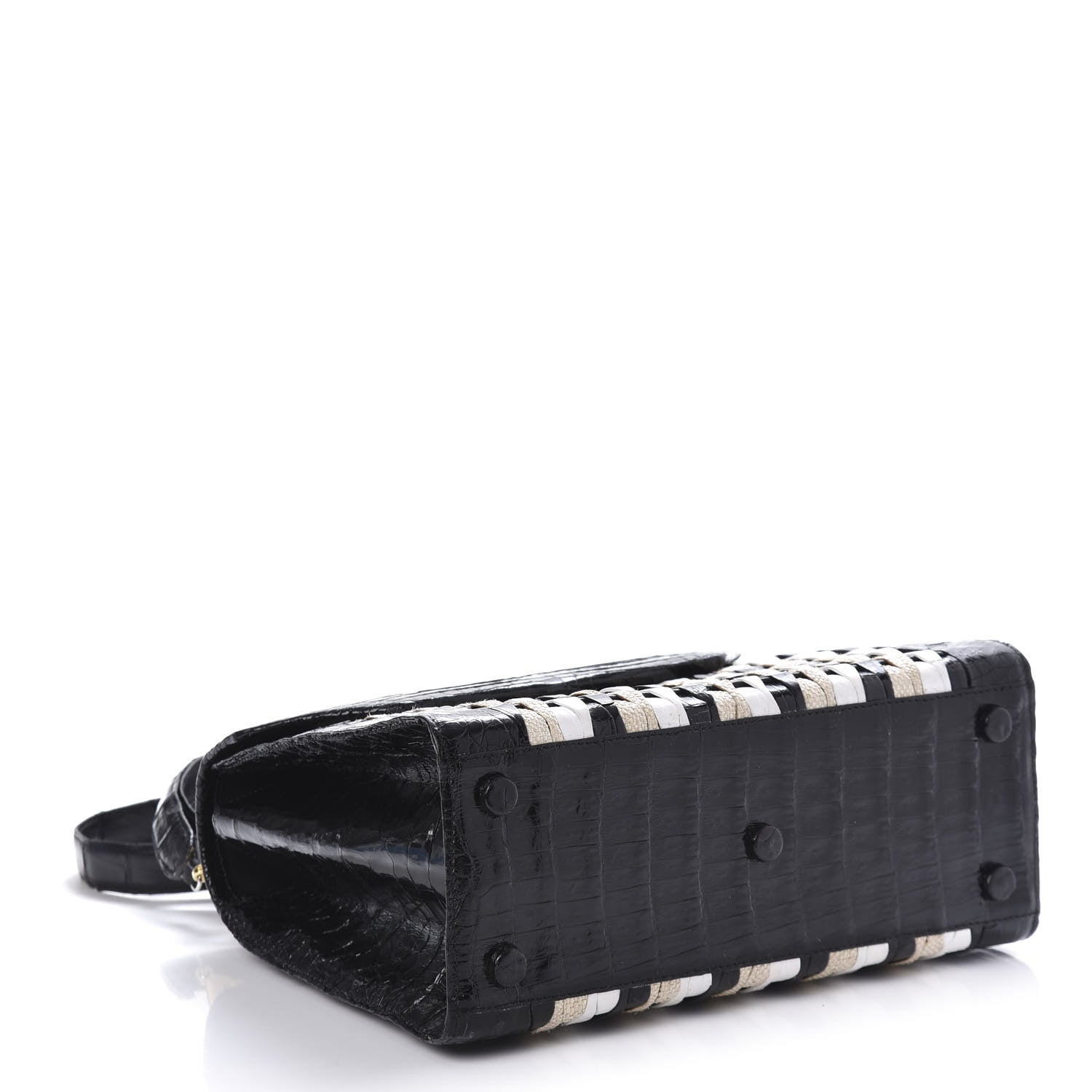 Nancy Gonzalez Crocodile Linen Medium Lily Top Handle Bag Black 4 of 10