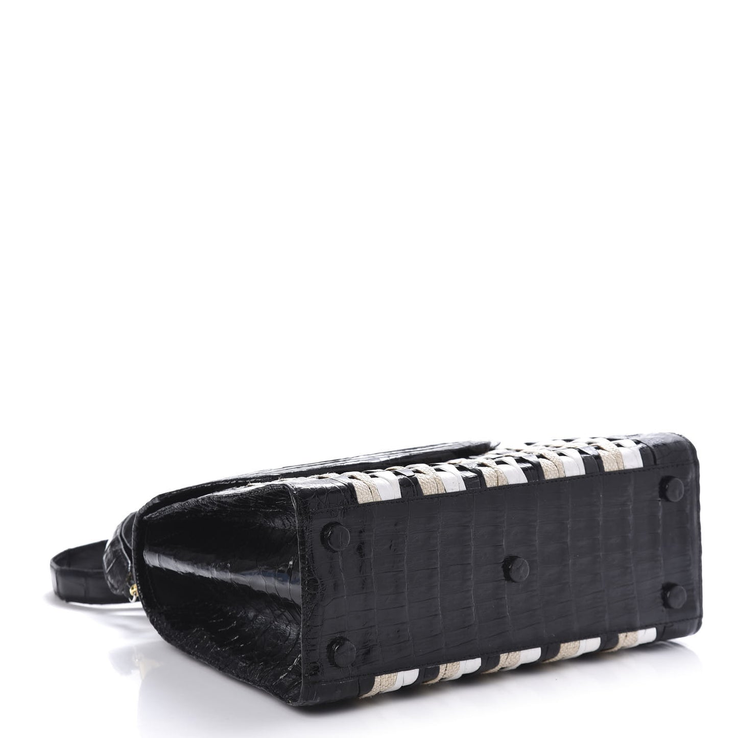 Crocodile Linen Medium Lily Top Handle Bag Black