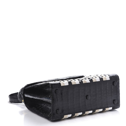 Nancy Gonzalez Crocodile Linen Medium Lily Top Handle Bag Black 4 of 10