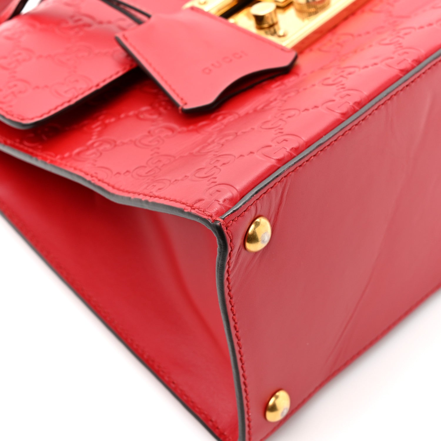 Gucci Guccissima Signature Small Padlock Top Handle Bag Hibiscus Red 10 of 17