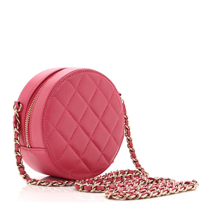 Chanel Lambskin Quilted Studded Round Clutch With Chain Dark Pink 3 of 11