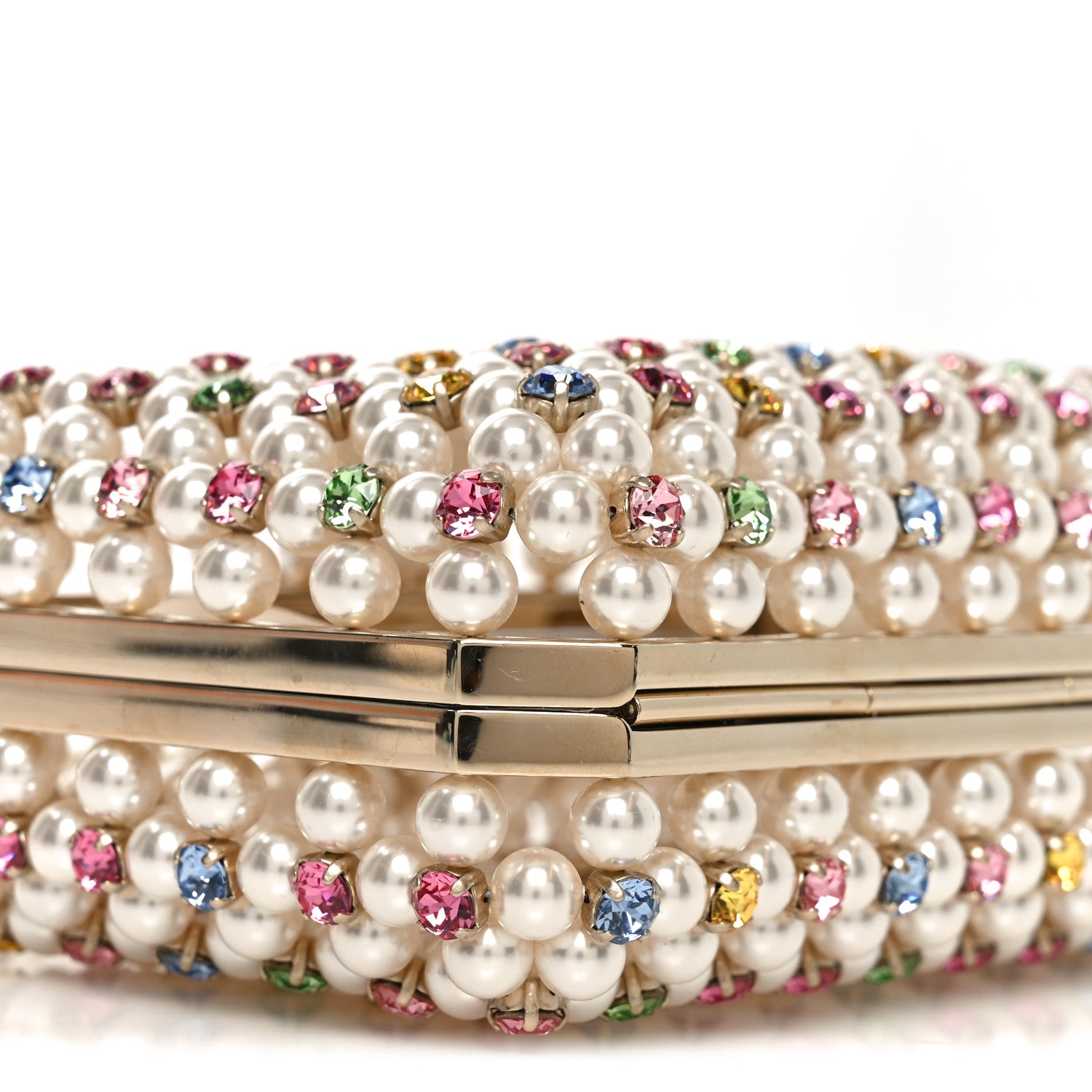 Chanel Metal Pearl Minaudiere CC Evening Bag White Gold Multicolor 9 of 11
