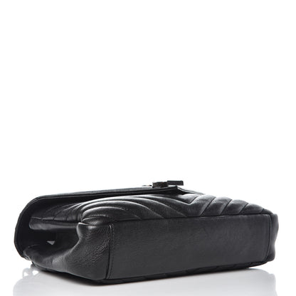 Saint Laurent Sheepskin Matelasse Chevron Monogram Medium College Bag Black 4 of 12