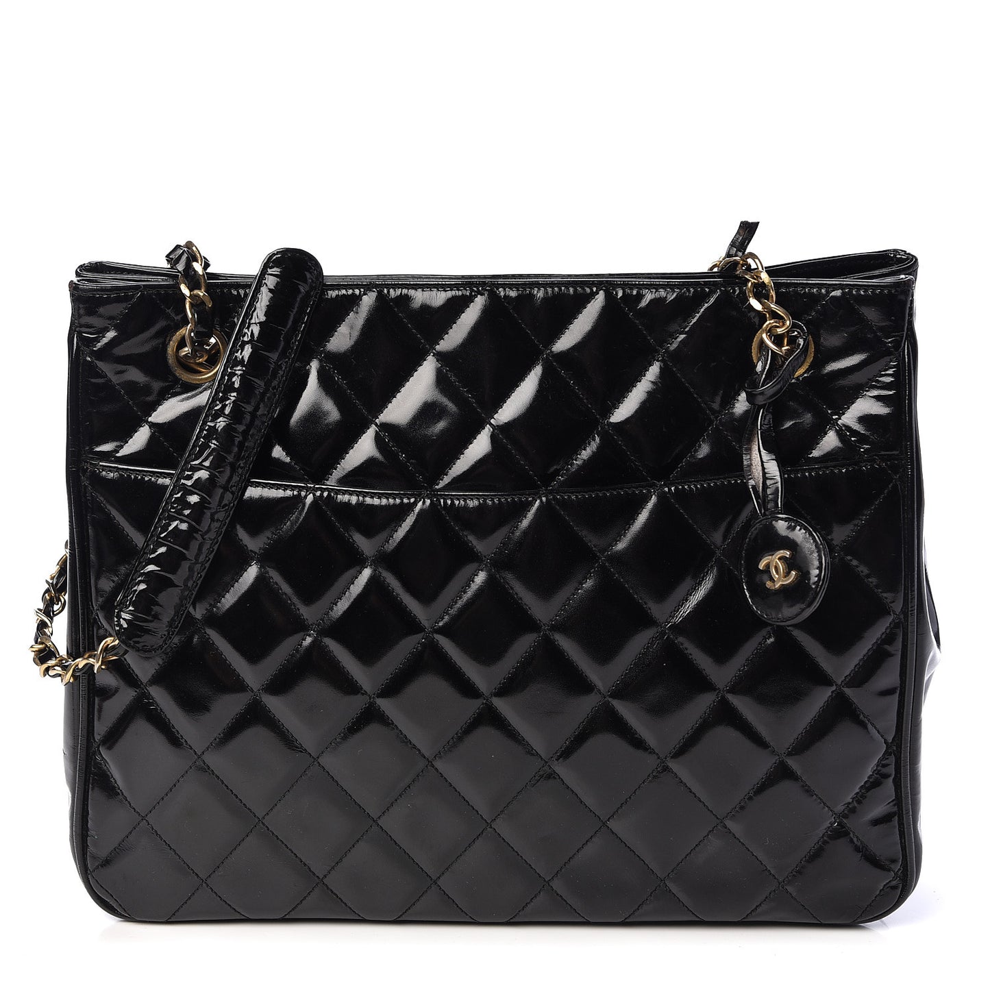 Patent Quilted Tote Black