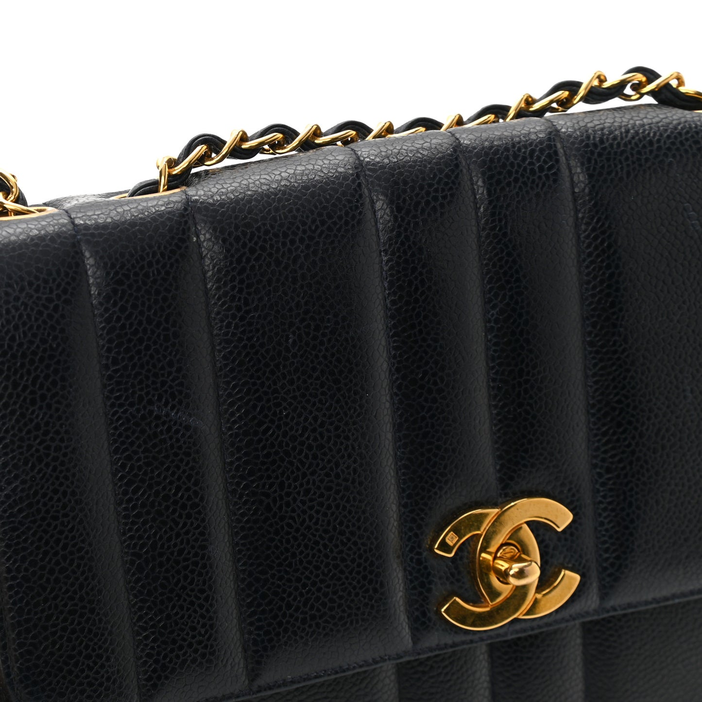 Caviar Vertical Quilted Small Single Flap Dark Blue