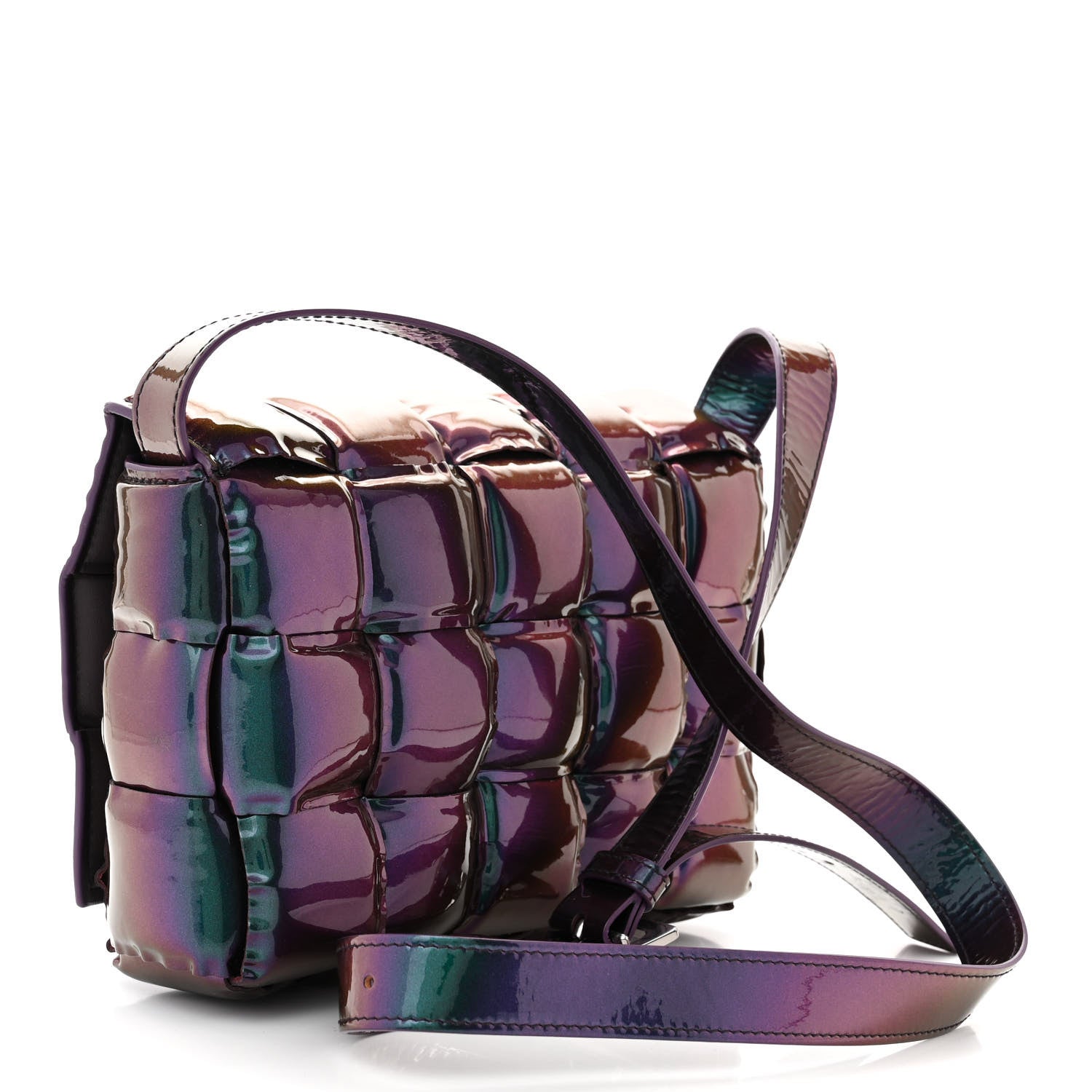 Bottega Veneta Glossy Nail Polish Nappa Maxi Intreccio Padded Cassette Crossbody Bag Holographic 3 of 13