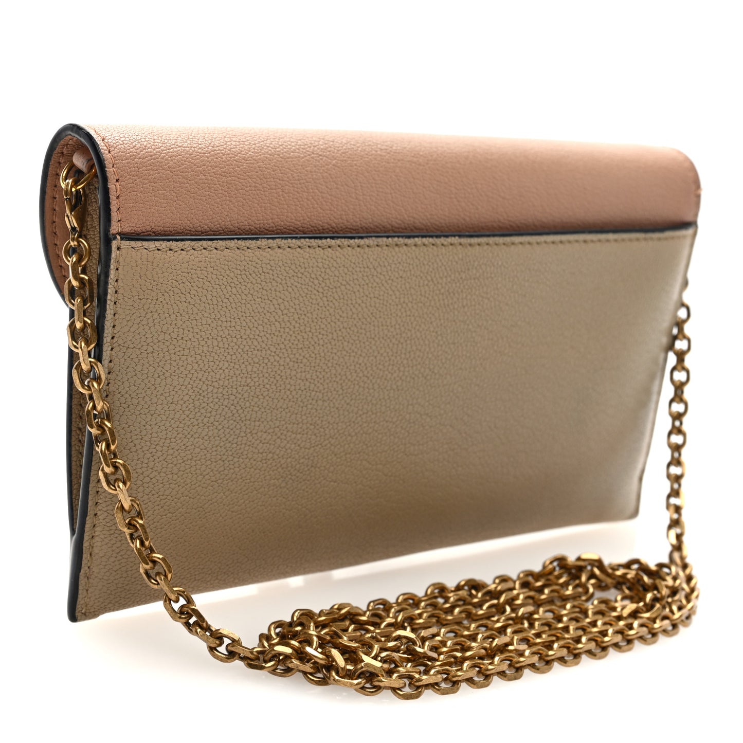 Grained Calfskin Saddle Chain Wallet Pouch Beige Taupe