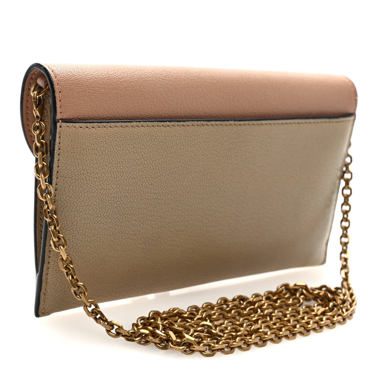 Christian Dior Grained Calfskin Saddle Chain Wallet Pouch Beige Taupe 4 of 10