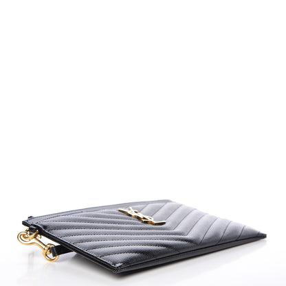 Saint Laurent Grain De Poudre Chevron Monogram Bill Pouch Black 4 of 9