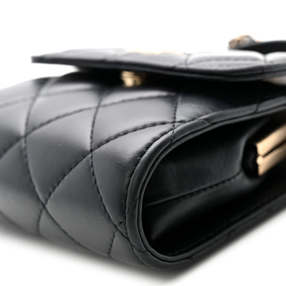 Chanel Lambskin Quilted Kiss Lock Top Handle Flap Clutch With Chain Black 10 of 10