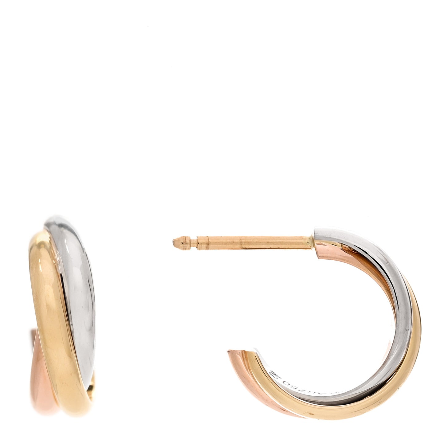 18K Pink Yellow White Gold Small Trinity Hoop Earrings