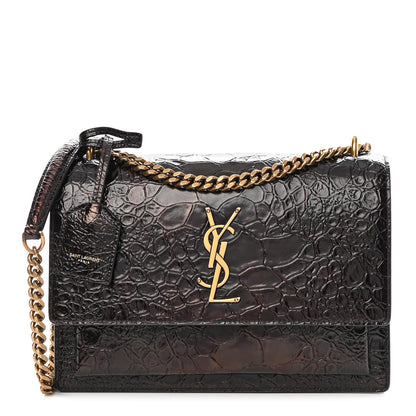Saint Laurent Calfskin Crocodile Embossed Medium Monogram Sunset Brown 1 of 9