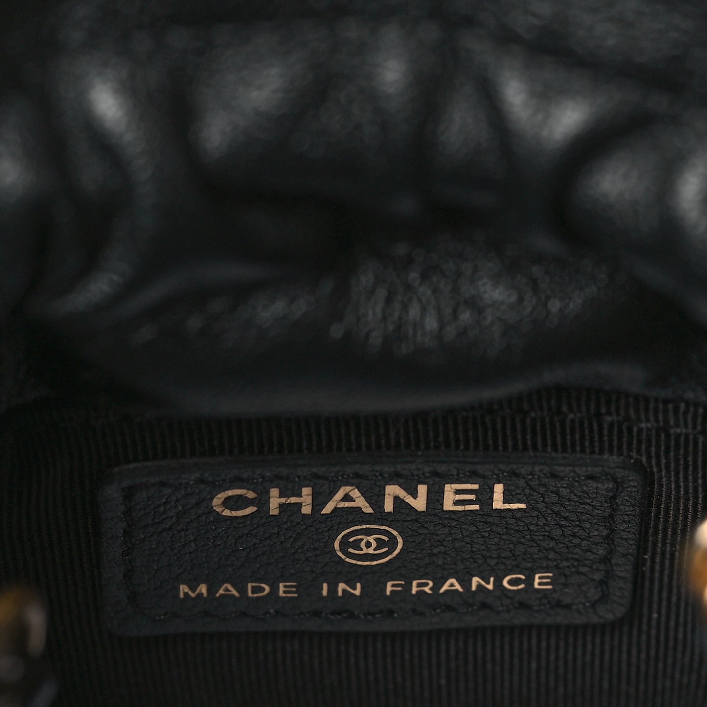 Calfskin Quilted Mini Drawstring Bucket Bag Black