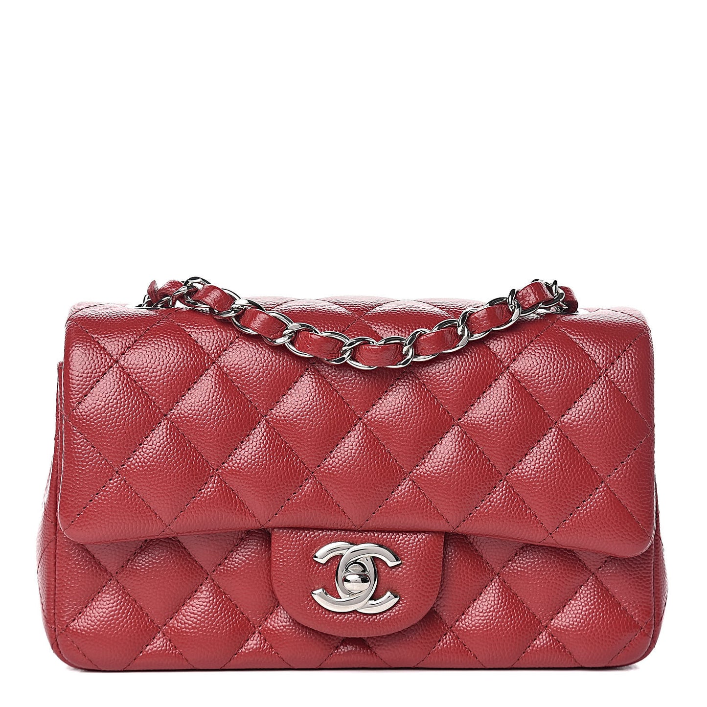 Caviar Quilted Mini Rectangular Flap Dark Red