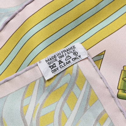 Hermes Silk Les Sangles de Phoebus Scarf 90 Rose Pale Aqua Arnica 3 of 5
