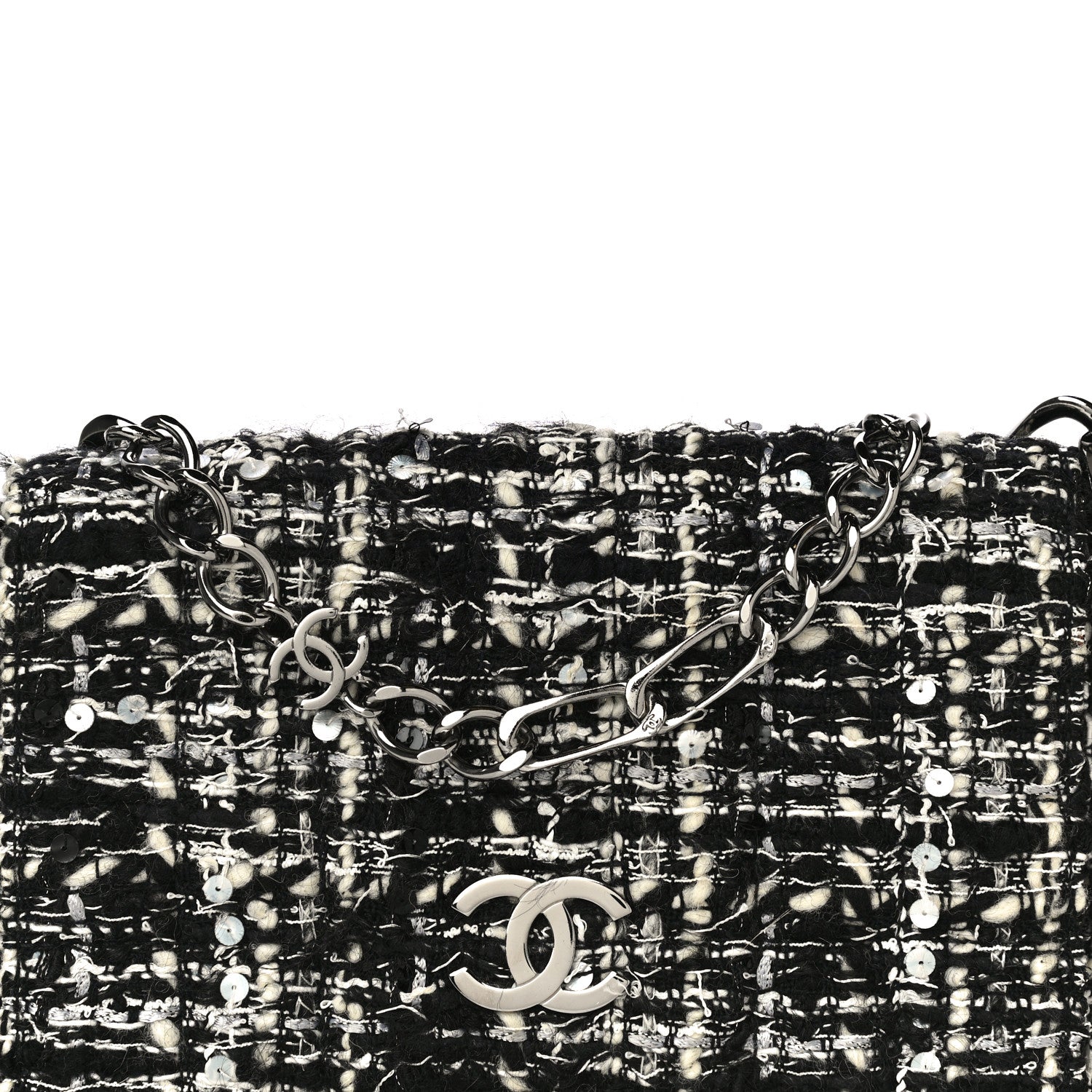 Chanel Sequin Tweed Single Flap Ecru Black 9 of 32