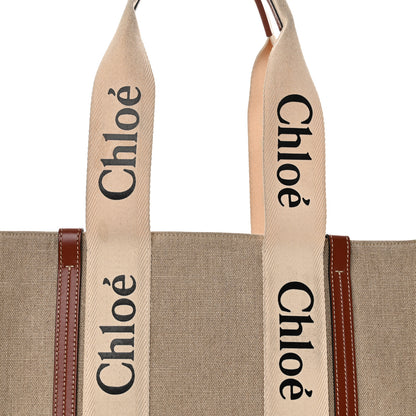 Chloe Cotton Calfskin Medium Woody Ribbon Tote White Brown 10 of 14