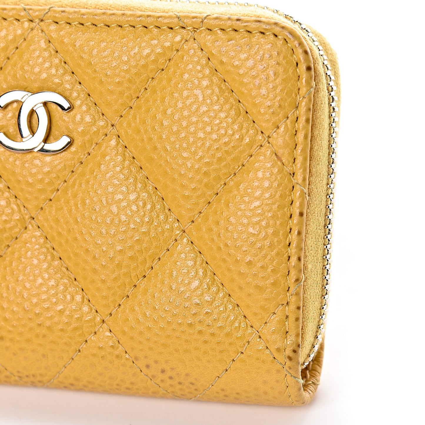 Caviar Quilted Zip Coin Purse Yellow