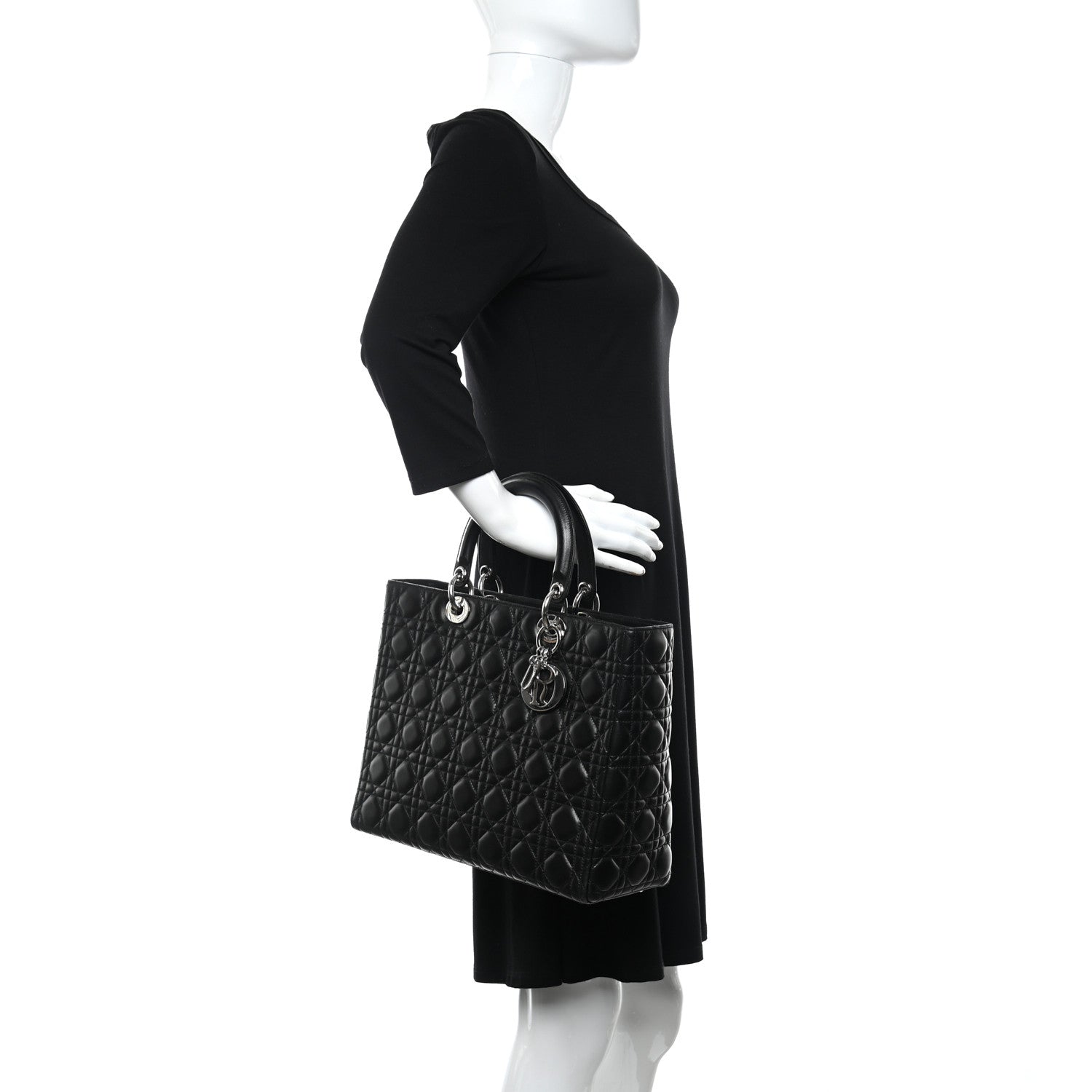 Christian Dior Lambskin Cannage Large Lady Dior Black 3 of 12