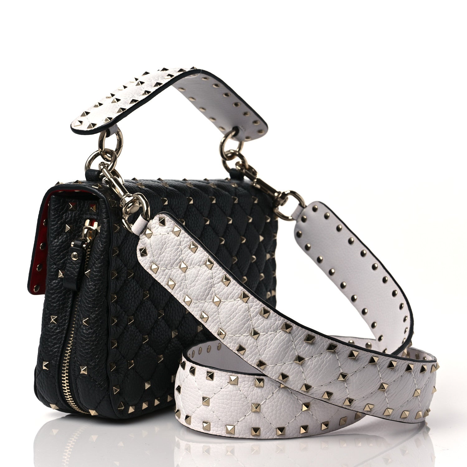 Valentino Garavani Grained Calfskin Medium Rockstud Spike Shoulder Bag Black White 2 of 7