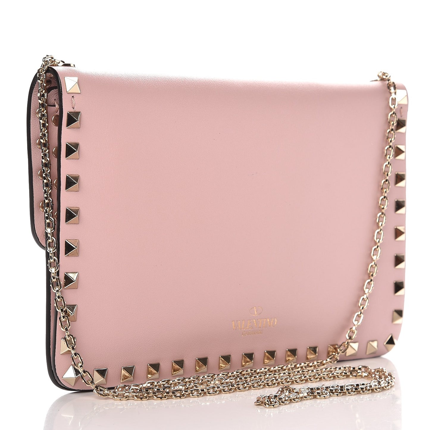 Calfskin Rockstud Chain Flap Crossbody Bag Cipria