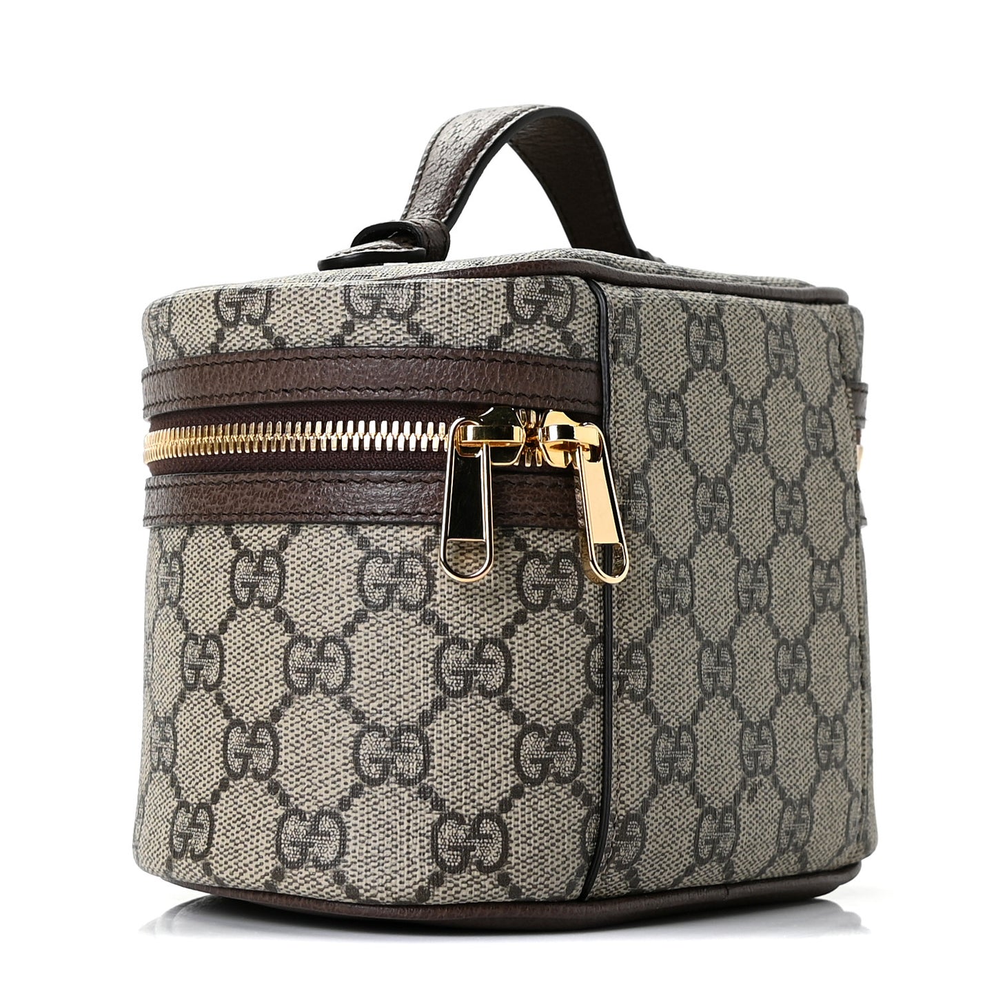 GG Supreme Monogram Textured Calfskin Web Ophidia Vanity Cosmetic Case Beige Ebony New Acero