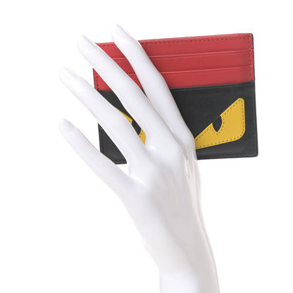 Fendi Vitello Century Monster Eyes Inlay Card Holder Black Giallo Rosso 2 of 9