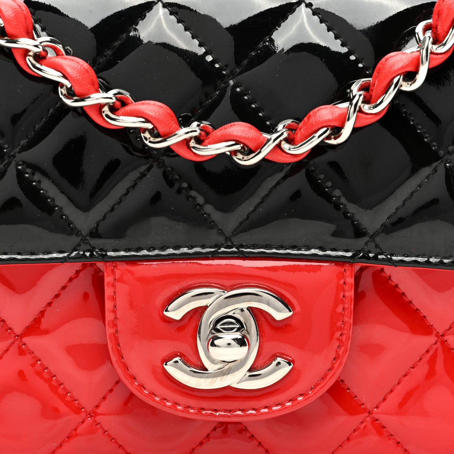 Chanel Patent Calfskin Quilted Bi-Color Mini Rectangular Flap Red Black 8 of 10