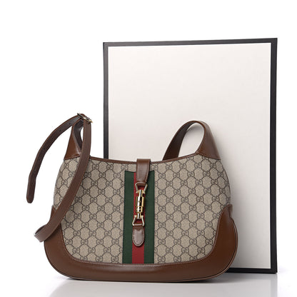 Gucci GG Supreme Monogram Azalea Calfskin Web Medium Jackie 1961 Hobo Beige Ebony Brown Sugar 10 of 10