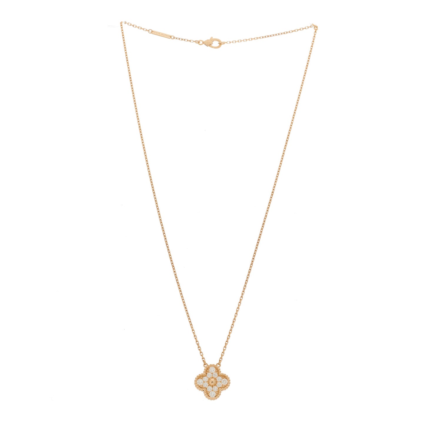 18K Rose Gold Diamond Vintage Alhambra Pendant Necklace
