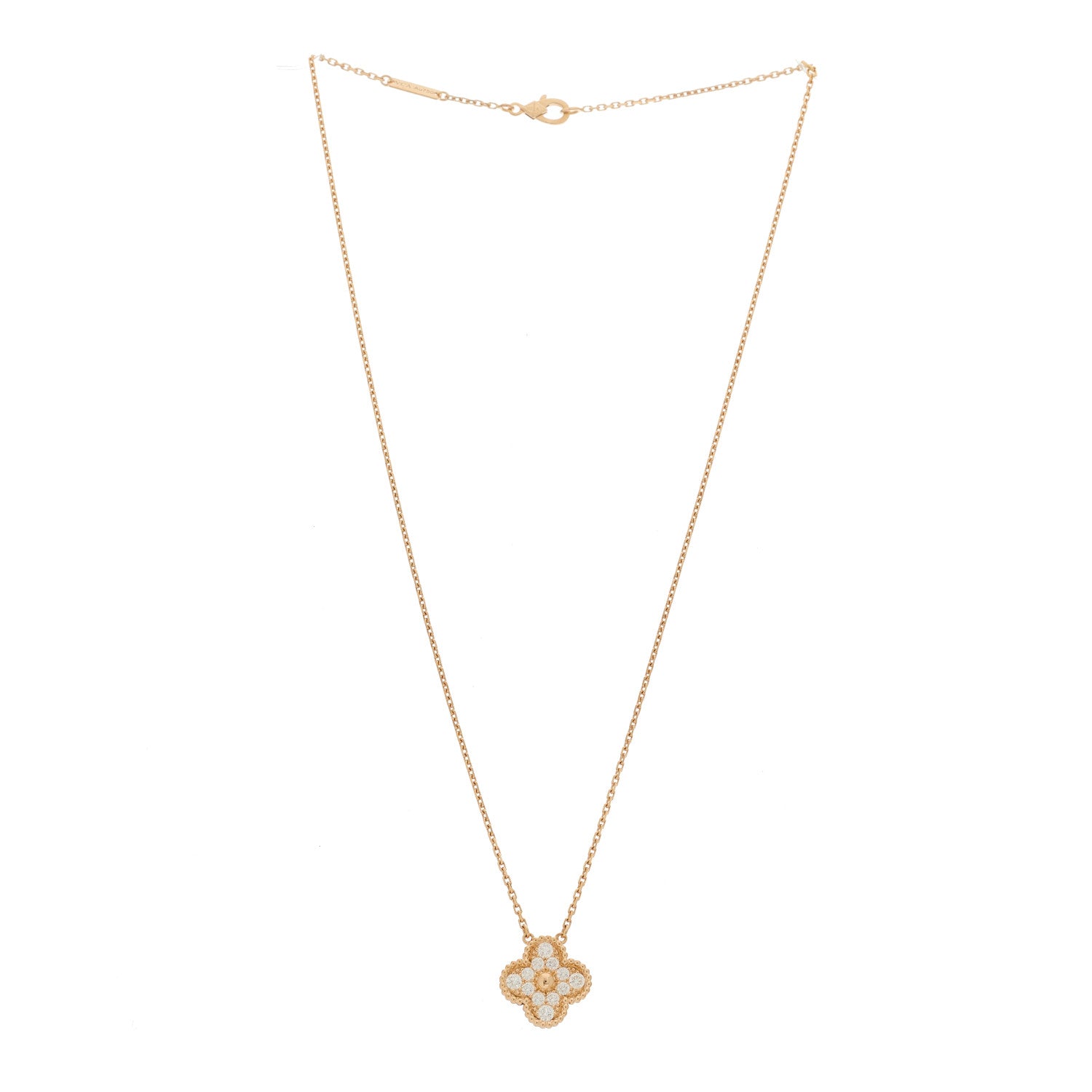 Van Cleef & Arpels 18K Rose Gold Diamond Vintage Alhambra Pendant Necklace 3 of 6