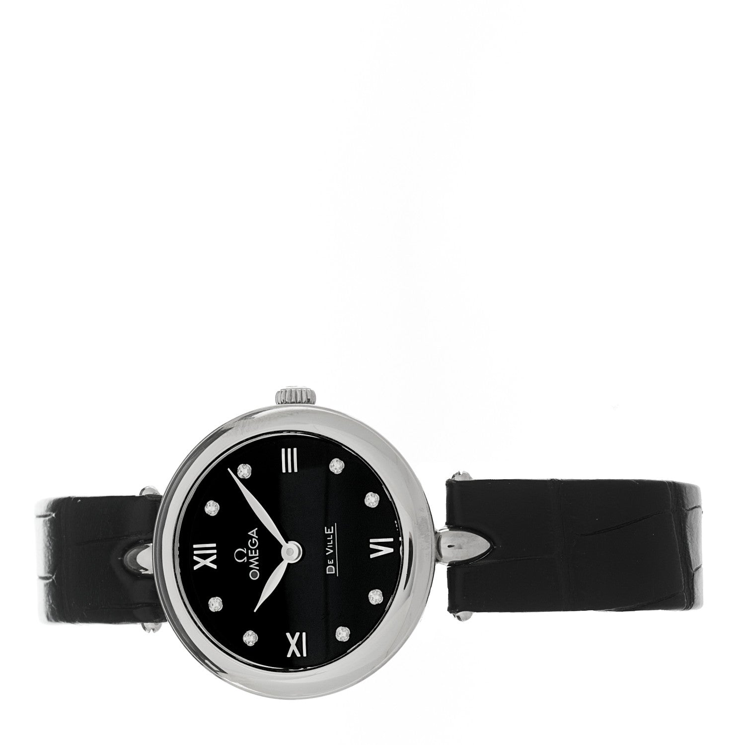 Omega Stainless Steel Alligator Diamond 27mm De Ville Quartz Watch Black 424.13.27.60.51.001 2 of 4