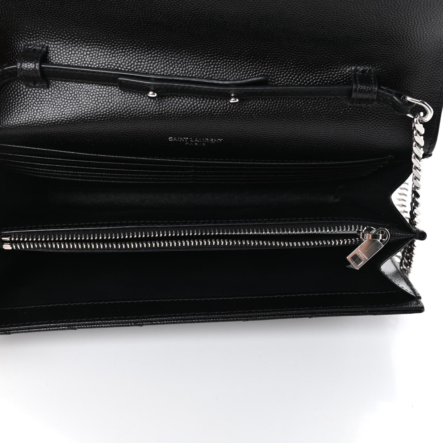 Saint Laurent Grain De Poudre Matelasse Chevron Monogram Chain Wallet Black 4 of 4