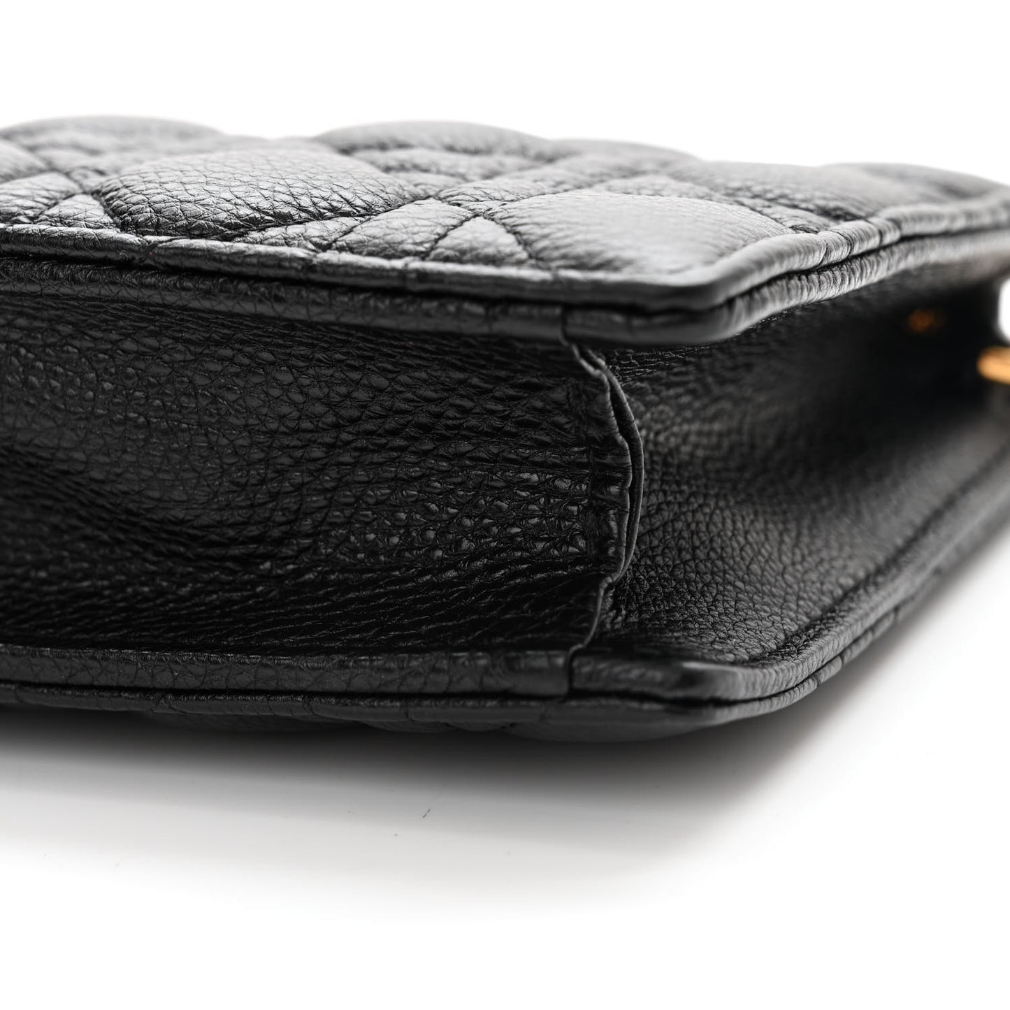 Calfskin Cannage Caro Zipped Pouch With Chain Black