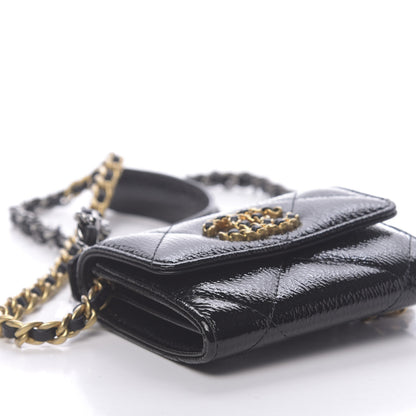 Chanel Shiny Crumpled Calfskin Quilted Chanel 19 Flap Coin Purse With Chain Black 9 of 12