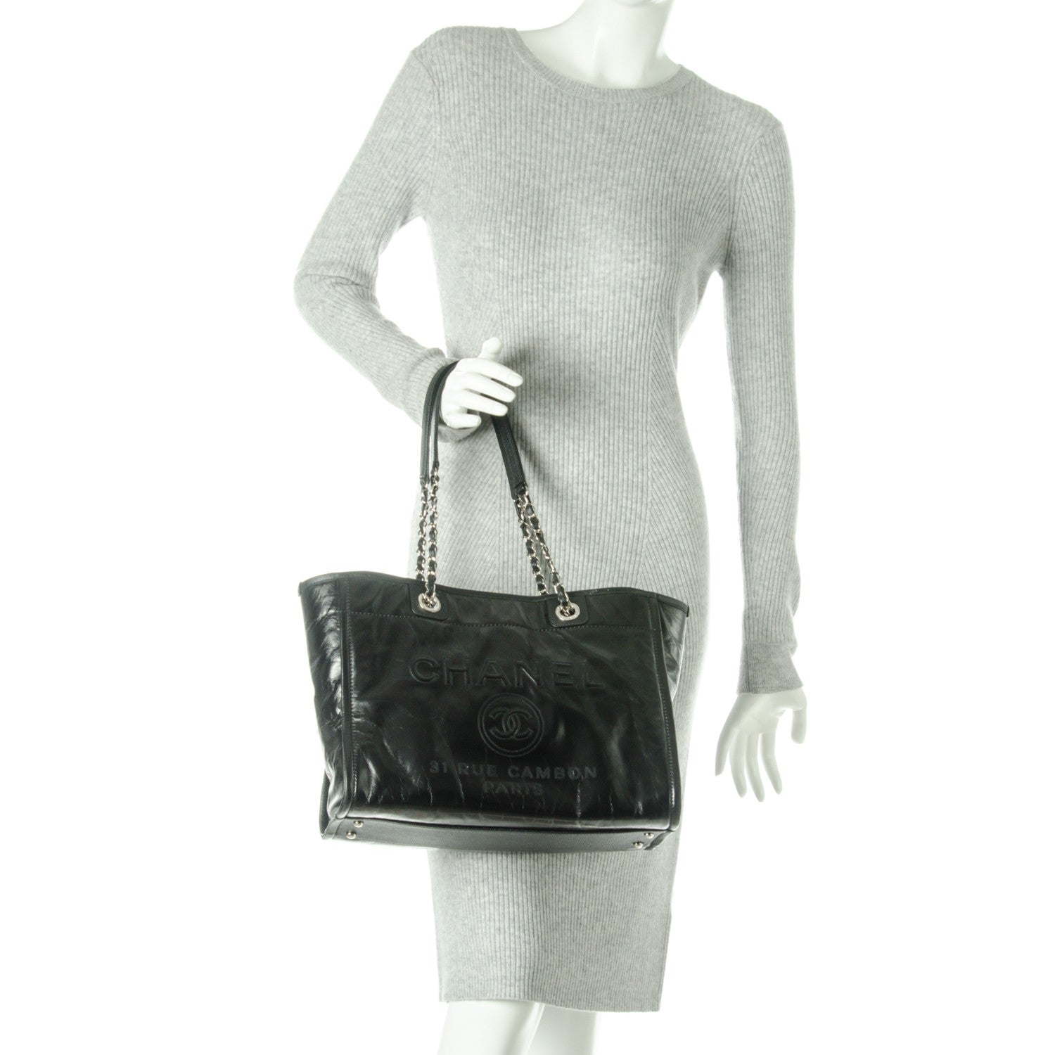 Chanel Glazed Calfskin Small Deauville Tote Black 2 of 7