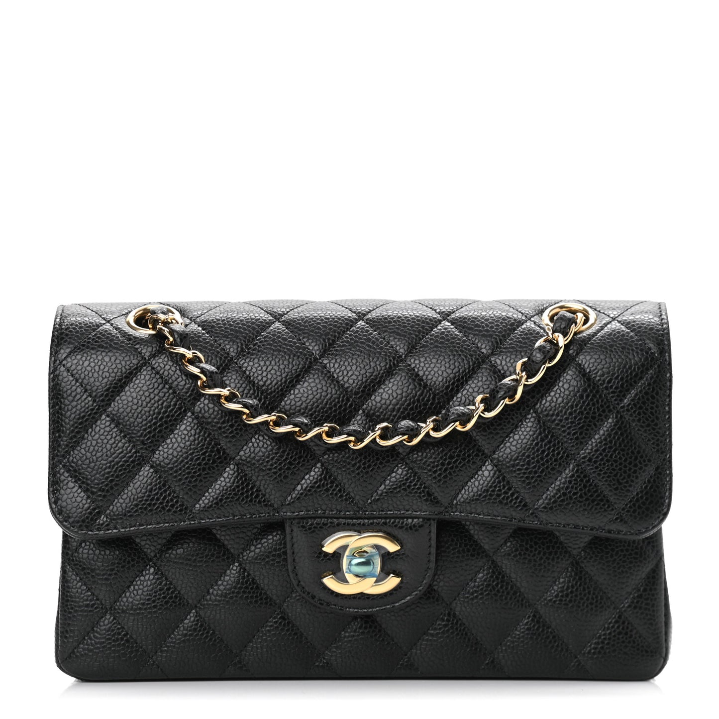 Caviar Quilted Small Double Flap Black