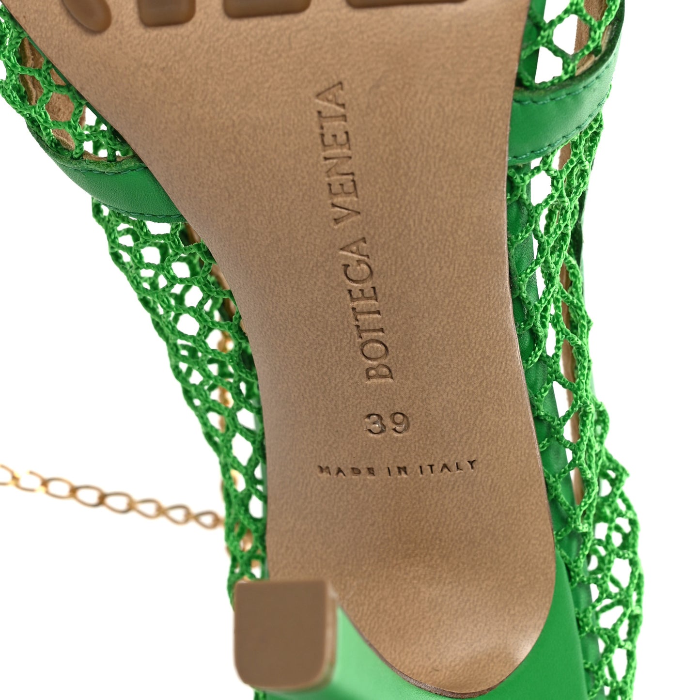 Mesh Calfskin Chain Sandals 39 Grass