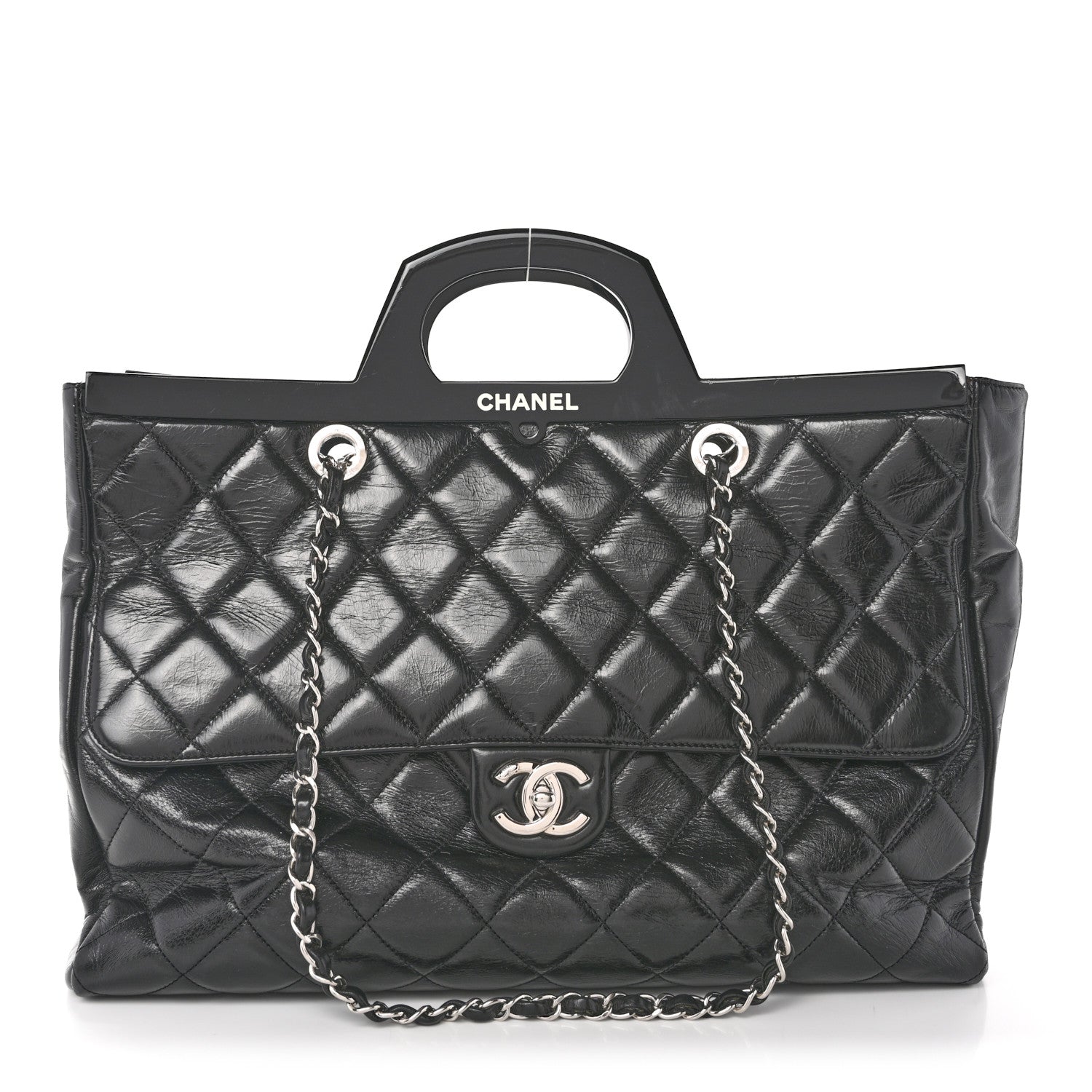 Chanel Glazed Calfskin Quilted Large CC Delivery Tote Black 1 of 14