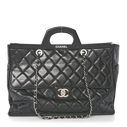 Chanel Glazed Calfskin Quilted Large CC Delivery Tote Black 1 of 14