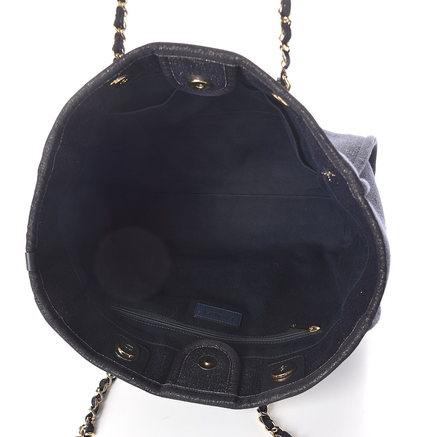 Lurex Canvas Small Deauville Tote Navy Blue Gold