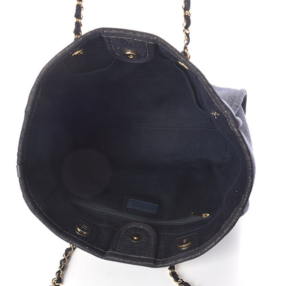 Chanel Lurex Canvas Small Deauville Tote Navy Blue Gold 5 of 10