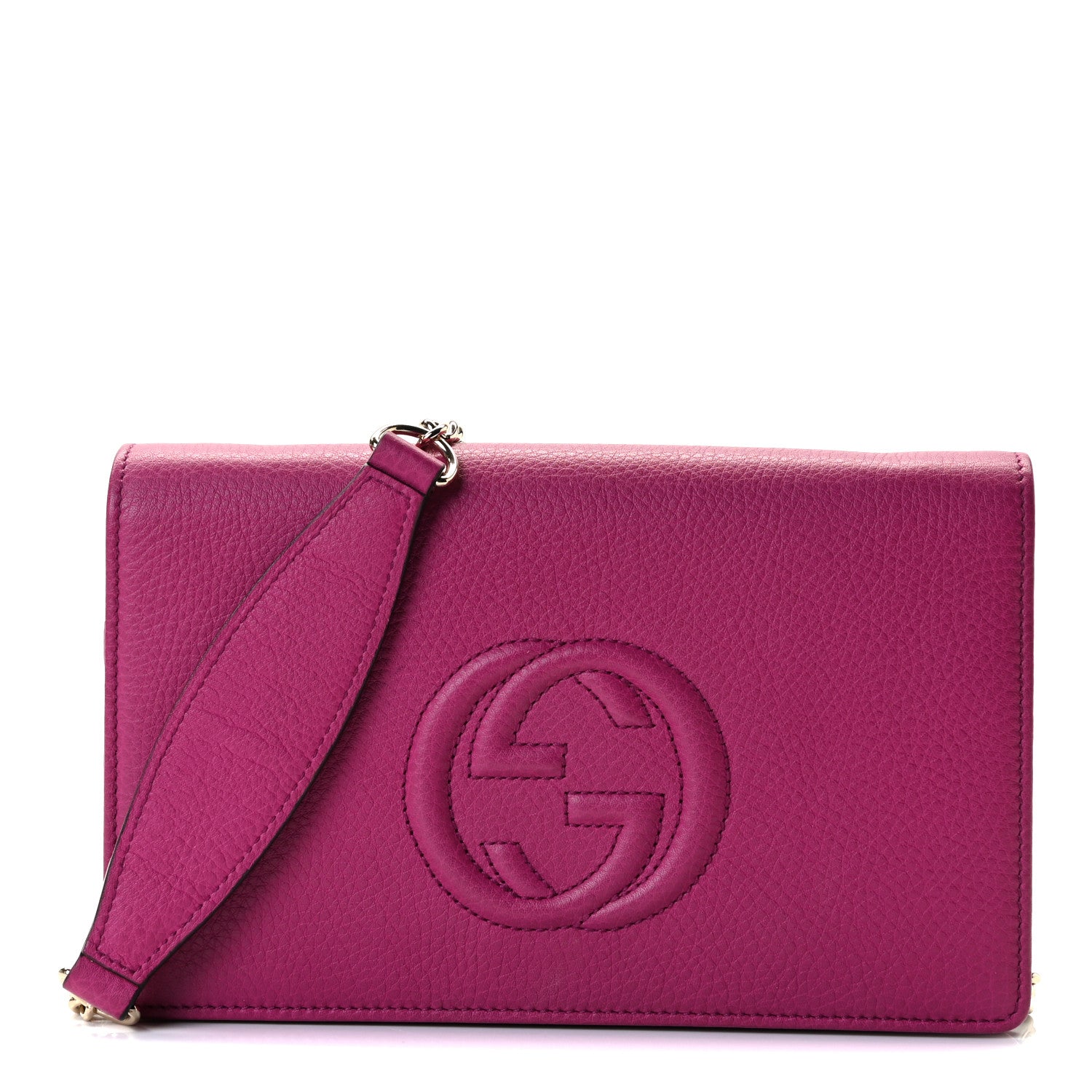 Gucci Pebbled Calfskin Soho Wallet on Chain Bright Bougainvillea 1 of 6