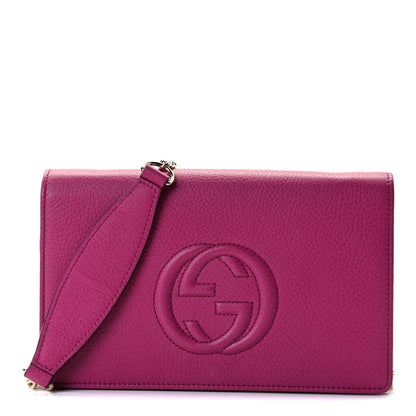 Gucci Pebbled Calfskin Soho Wallet on Chain Bright Bougainvillea 1 of 6